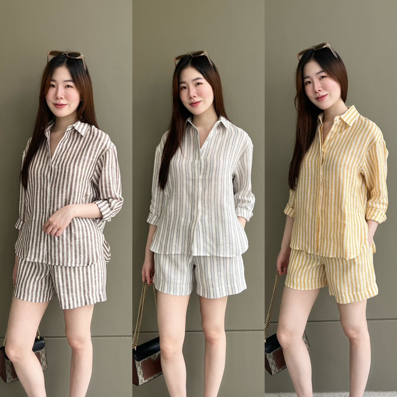 h9เสื้อเชิตแขนยาวผ้าลินินทอลายริ้วสวยมากๆ