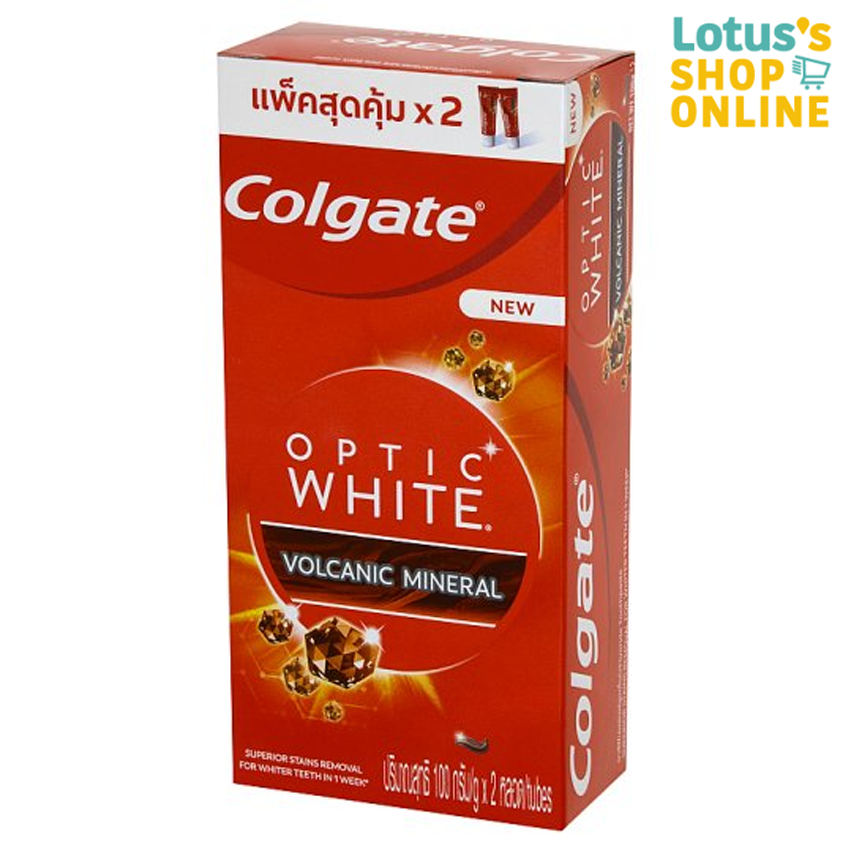 คอลเกต ยาสีฟัน ออพติกไวท์ โวเคนิค มิเนอรัล ขนาด 100 กรัม (แพ็คสุดคุ้ม X 2 หลอด) COLGATE OPTICWHITE VOLCANIC MINERAL100G.