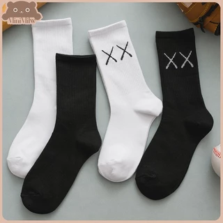 [พร้อมส่ง] ถุงเท้าข้อกลางขาวดำ BlackWhite มี 8 แบบ ยืดหยุ่นสวมใส่สบายได้หลายสไตล์ : MiniMilwʕ•ᴥ•ʔ