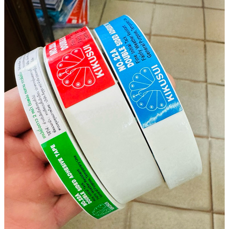 เทปเยื่อกาว เทปกาว 2 หน้า 12mm/18mm/24mmsx10หลา คุณภาพสูง No. 22A KIKUSUI (คิคูซุย) สองหน้าบาง US.Station - รูปที่ 2