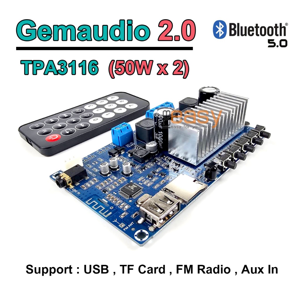 Gemaudio 2.0 Bluetooth 5.0 Multifunction (50w x 2) บอร์ดแอมป์ (gem2.1 qcc3031 qcc5125 tb21 amp2.1)