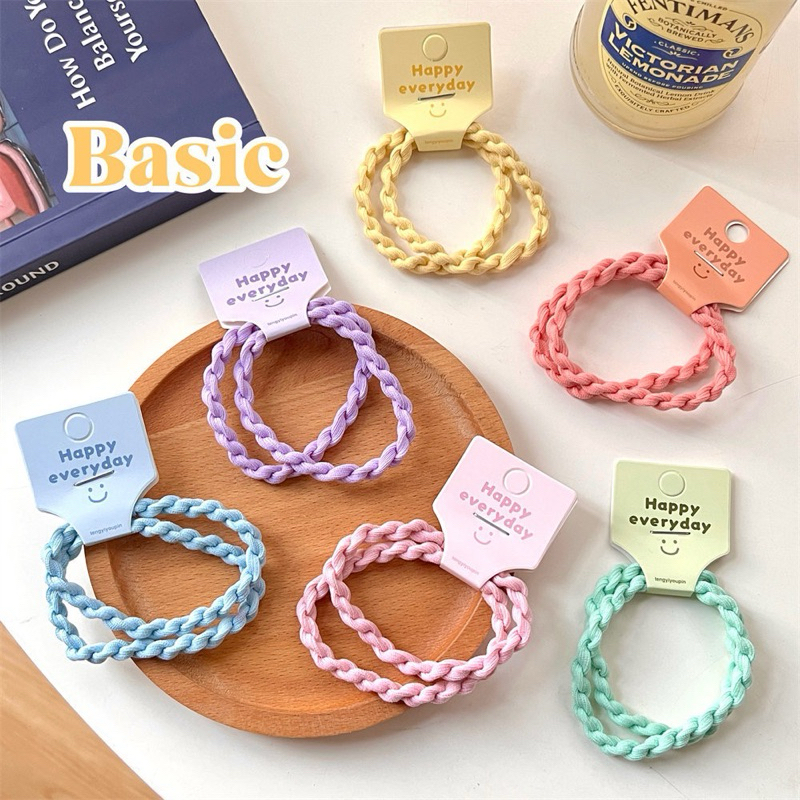 Cute 233 ยางมัดผม ยางรัดผม หนังยางพาสเทลถักเกลียว 2 ชิ้น/แพ็ค