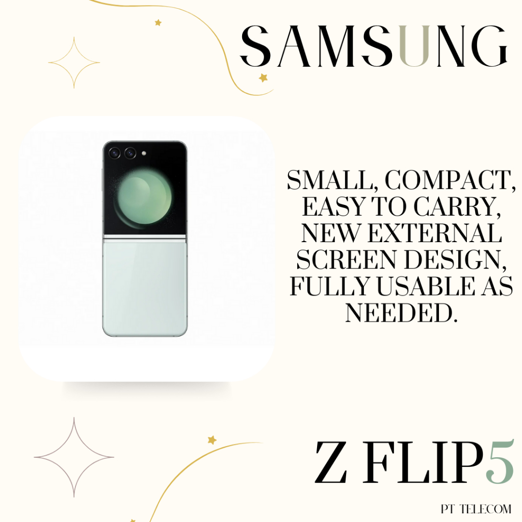 Samsung Galaxy Z Flip5 Ram8 (256GBหรือ512GB)(สินค้าเคลียสตอค ประกันร้าน 1 เดือน)มือถือจอพับได้ ที่มากับจอนอกใหญ่ขึ้น