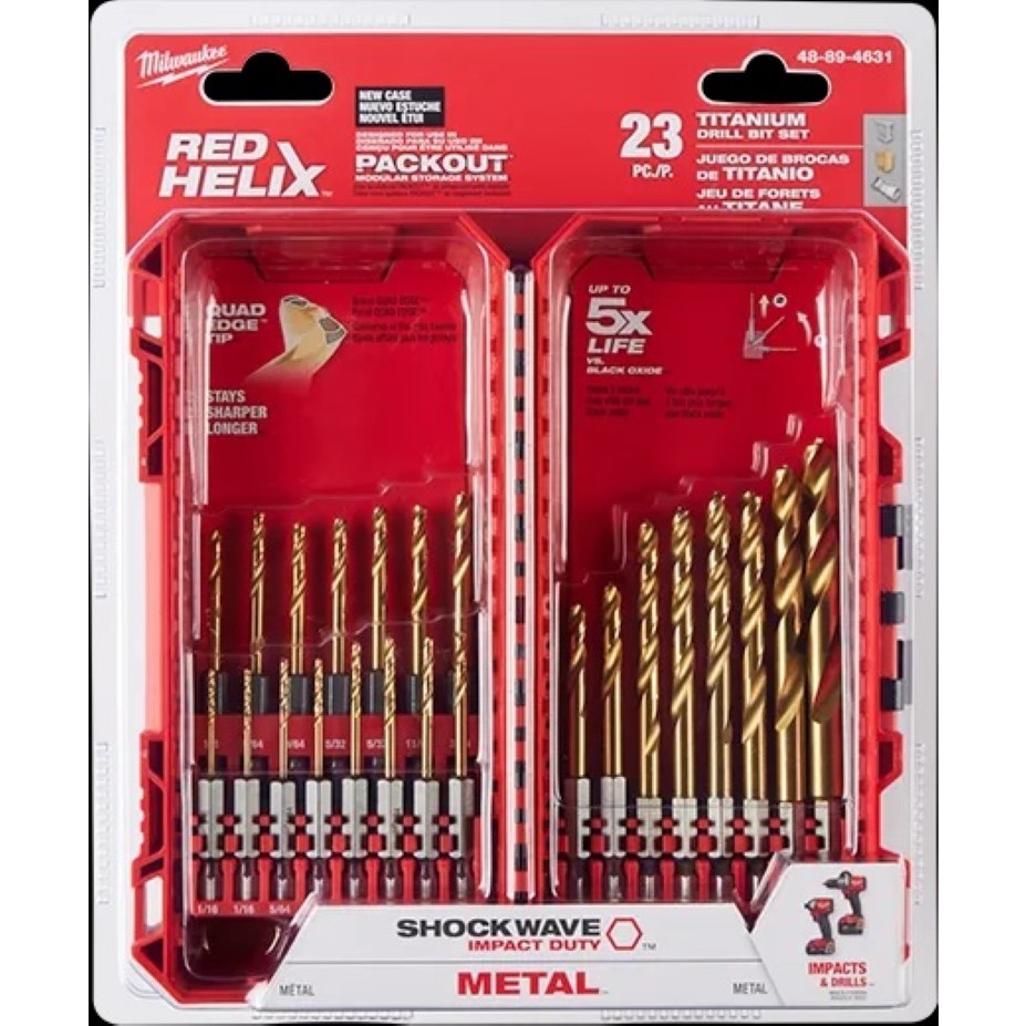 ชุดดอกสว่าน Milwaukee SHOCKWAVE "RED HELIX" Titanium Drill Bit Set *กล่องรุ่นใหม่*
