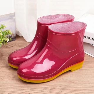 Fshow รองเท้าบูท ยาง PVC สีเยลลี่ กันน้ำ กันลื่น ทนทานต่อการใช้งาน บูทข้อสั้นสำหรับผู้หญิง จะใส่ทำงานสวน ทำความสะอาดก็ได