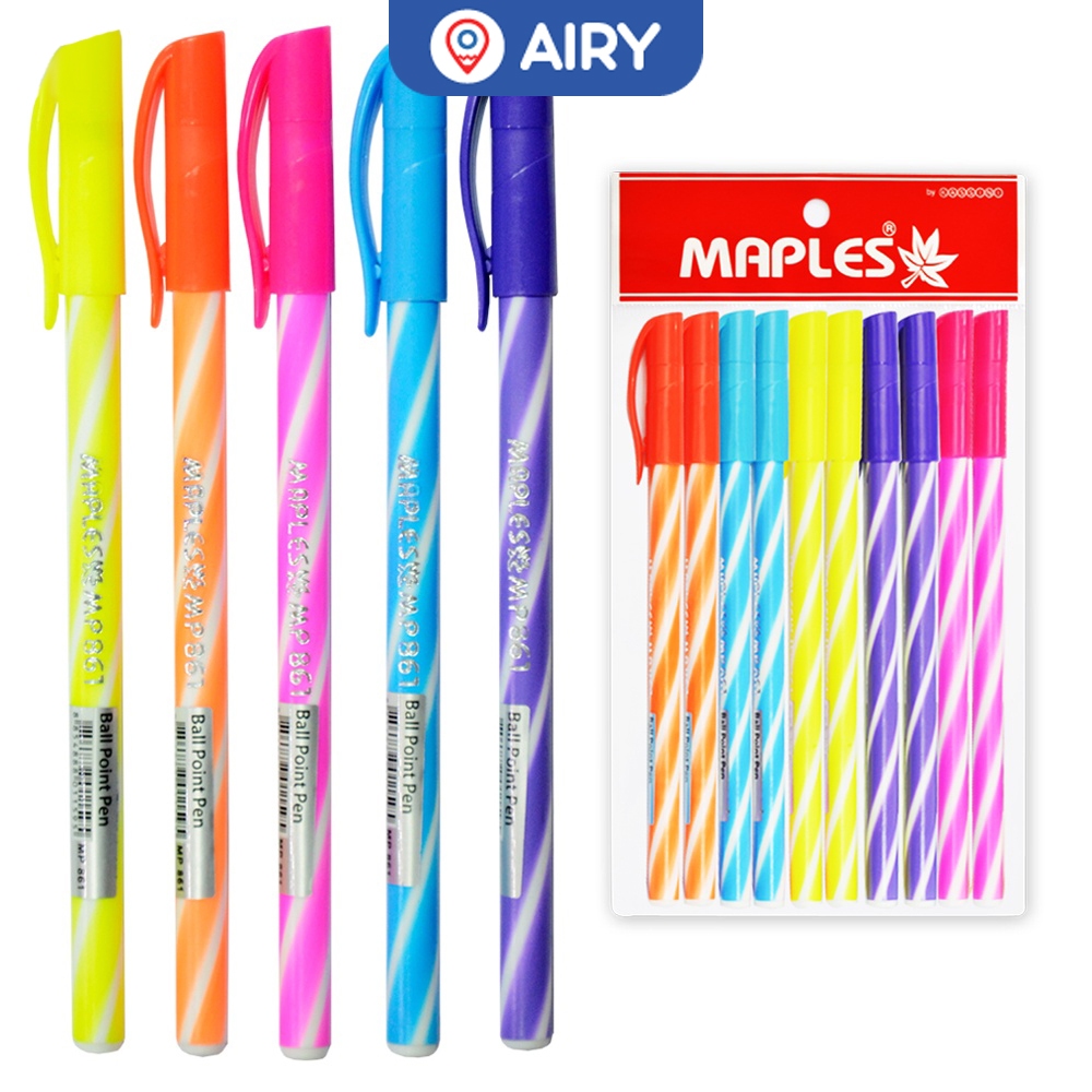 ปากกาลูกลื่น Maples ปากกา แบบปลอก หมึกน้ำเงิน เขียนลื่น เครื่องเขียน 0.5mm (10 แท่ง) รุ่น MP-861