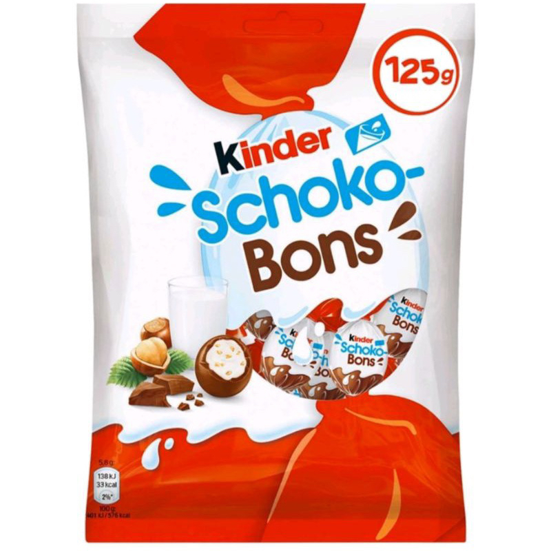 Kinder schoko bons chocolate 125g. คินเดอร์ ช็อกโก-บอนส์ ช็อกโกแลตผสมฮาเซลนัท นำเข้าจากเยอรมัน🇩🇪