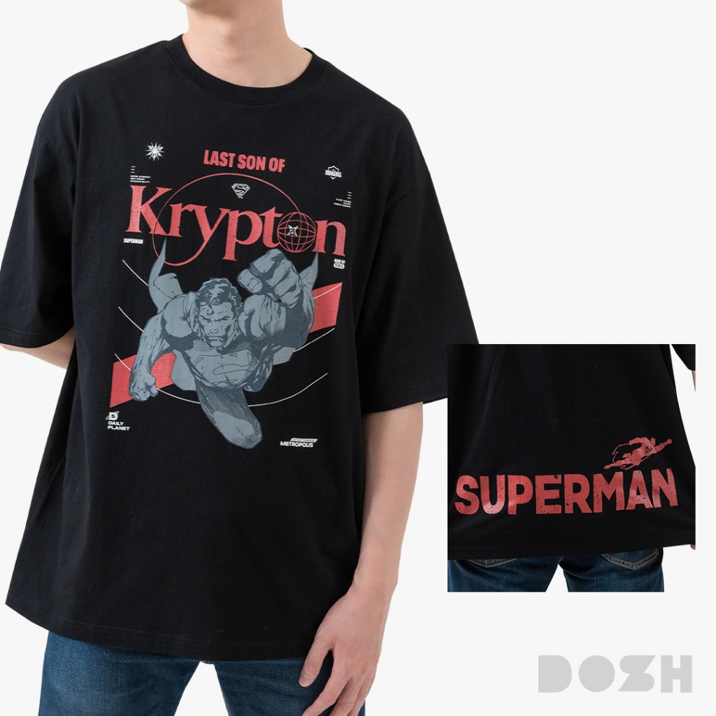 DOSH MEN'S OVERSIZED T-SHIRTS SUPERMAN เสื้อยืดโอเวอร์ไซส์ FSMT5240-BL