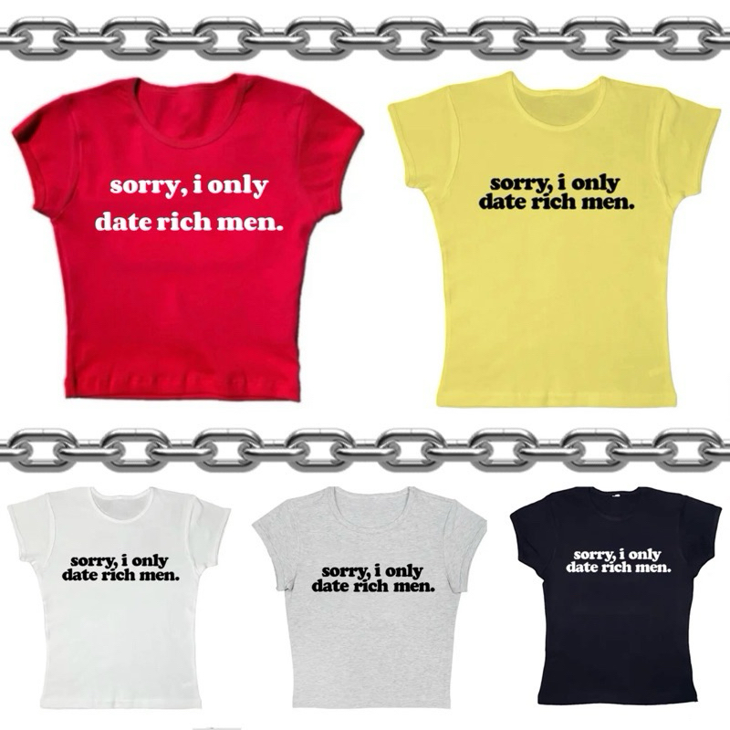 ⭐️Gigi⭐️ เสื้อครอป ทรงเบสิค crop top แฟชั่น ลาย rich men👠 สไตล์สายฝอ Y2K แมทช์ได้ทุกลุค 😎 A8