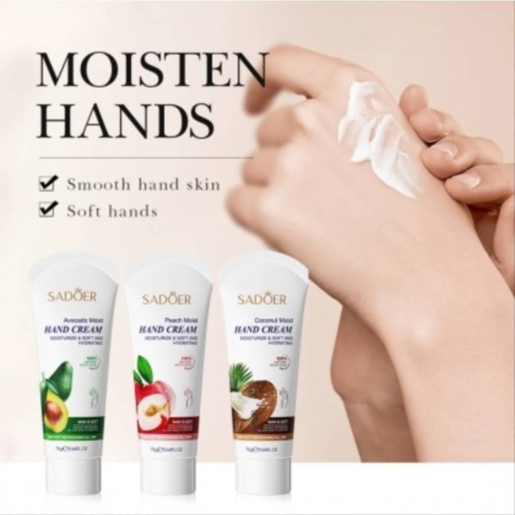 SADOER HAND CREAM ครีมทามือ ให้ความชุ่มชื้น และ ไม่เหนียวเหนอะหนะ มี 3 สูตร ( 75 g. หลอดขาว )