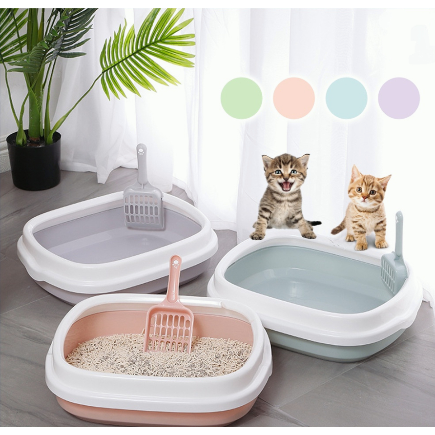 สะดวก กระบะทราย กระบะทรายแมว รุ่นขอบสูงมีตะแกรงดักทราย พร้อมที่ตักทราย Cat Litter Box Large Free Scoop Pet Tray
