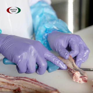 Master Glove ถุงมือไนไตร สีม่วง อ่อน ทนเคมี ไม่มีแป้ง (Food Safe) 100 ชิ้น/50 คู่
