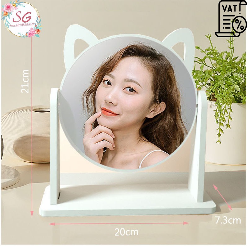 (M523)พร้อมส่ง ร้านไทย กระจก แต่งหน้า หูแมว พับหมุนได้ แบบตั้งโต๊ะ น่ารัก สวยงาม