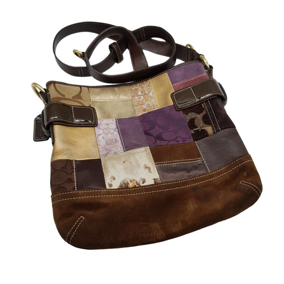 👜กระเป๋าสะพาย Coach Limited Edition Patchwork Suede Leather Crossbody Bag FO3573 ❤️สินค้ามือสองแบรนด์แท้