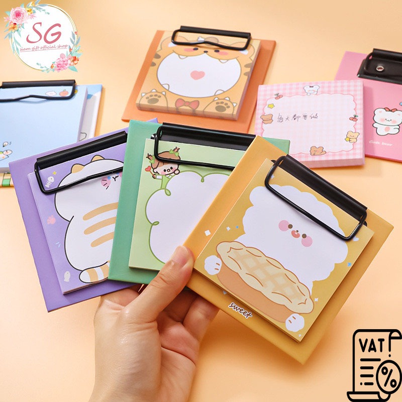 （M589）พร้อมส่ง กระดาษโน้ต ลายการ์ตูนน่ารัก เครื่องเขียนน่ารักของนักเรียน พร้อมคลิปหนีบ 30 แผ่น