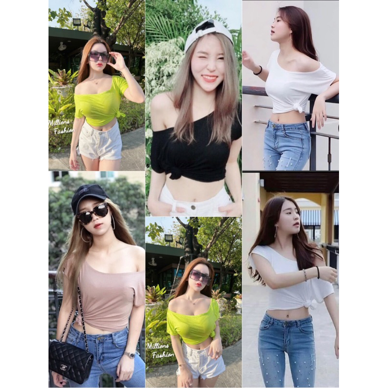 💕ShopBypuy💕เสื้อผูกเอวปาดไหล่✔️