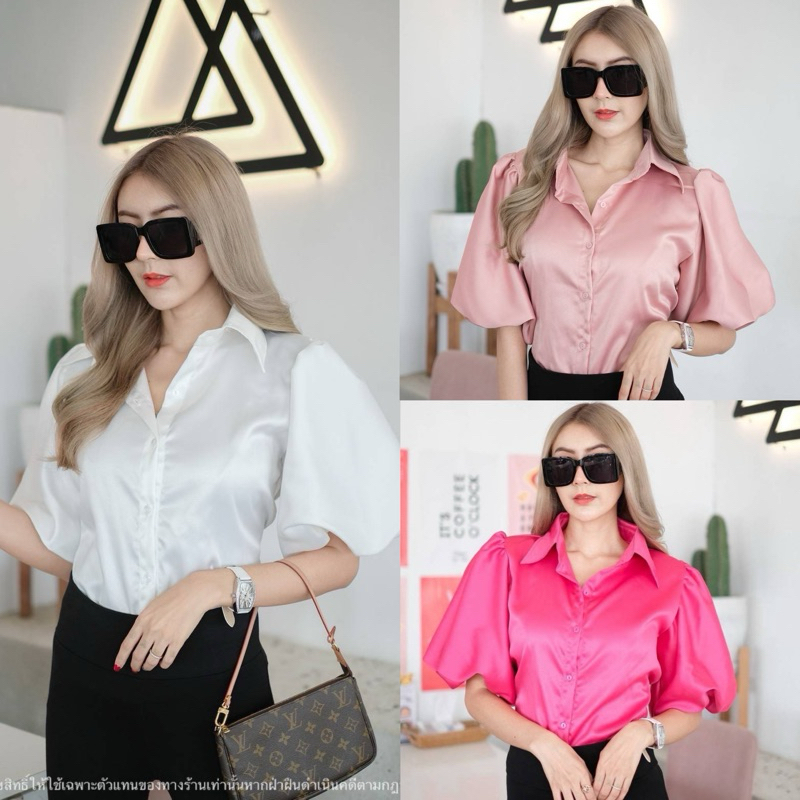 เสื้อเชิ้ตแขนบอลลูนพองๆ สม็อคหลัง
