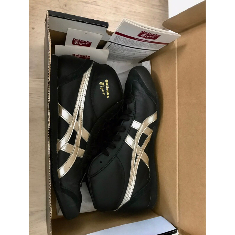 Onitsuka Tiger Mexico Mid Runner Shoes (Black/Gold) Size 24.5 cm.
