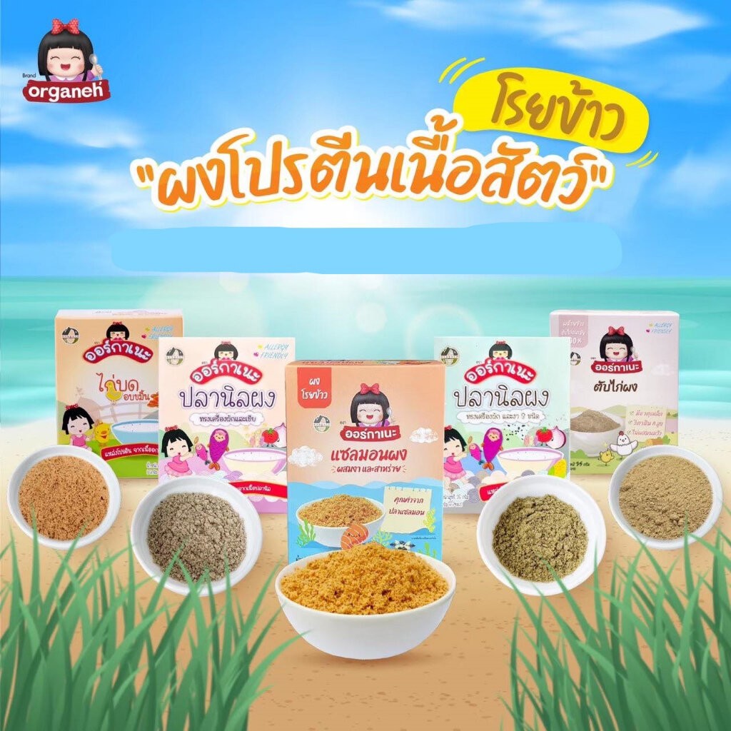 Organeh ออร์กาเนะ ผงตับไก่ ปลาแซลมอน ปลานิลผงโรยข้าว อาหารเสริมสำหรับเด็ก 6 เดิอน+