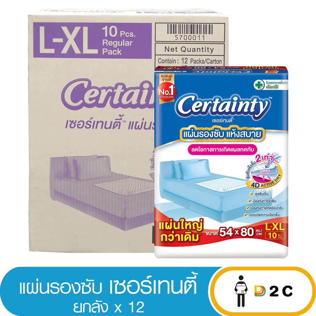( ใส่โค้ดลด20%) [ยกลัง 12 ห่อ] แผ่นรองซับ ผูั้ใหญ่ เซอร์เทนตี้ L Certainty
