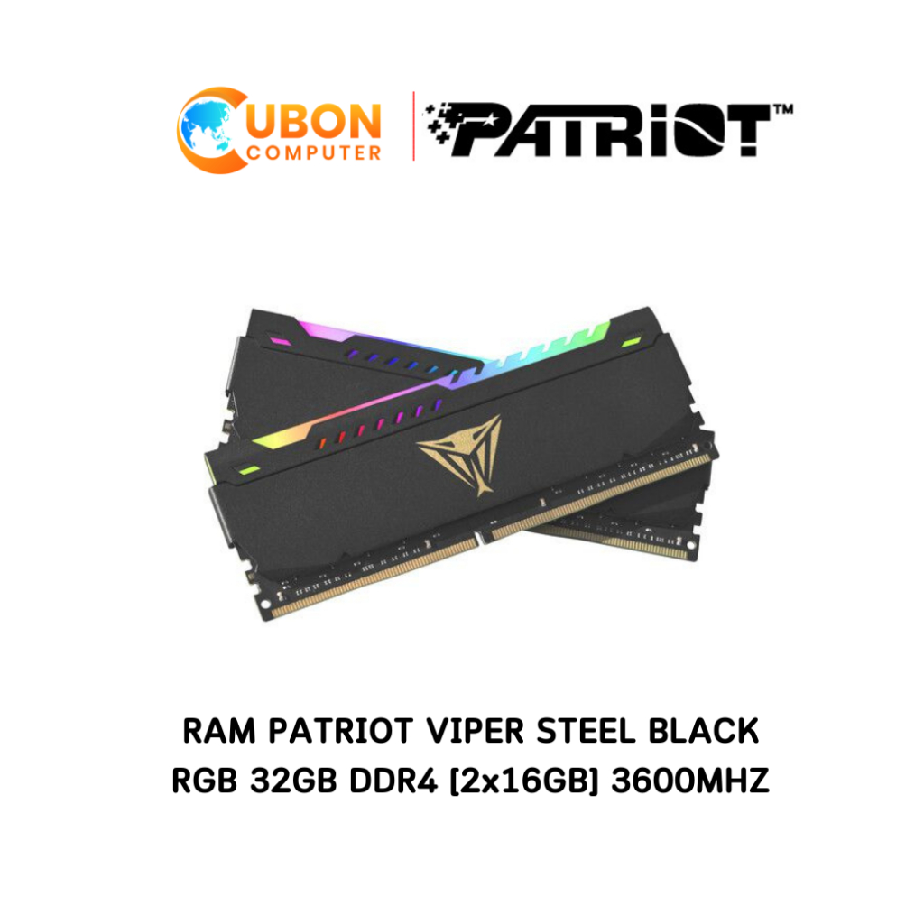 RAM(แรม) PATRIOT VIPER STEEL BLACK RGB 32GB DDR4 [2x16GB] 3600MHZ