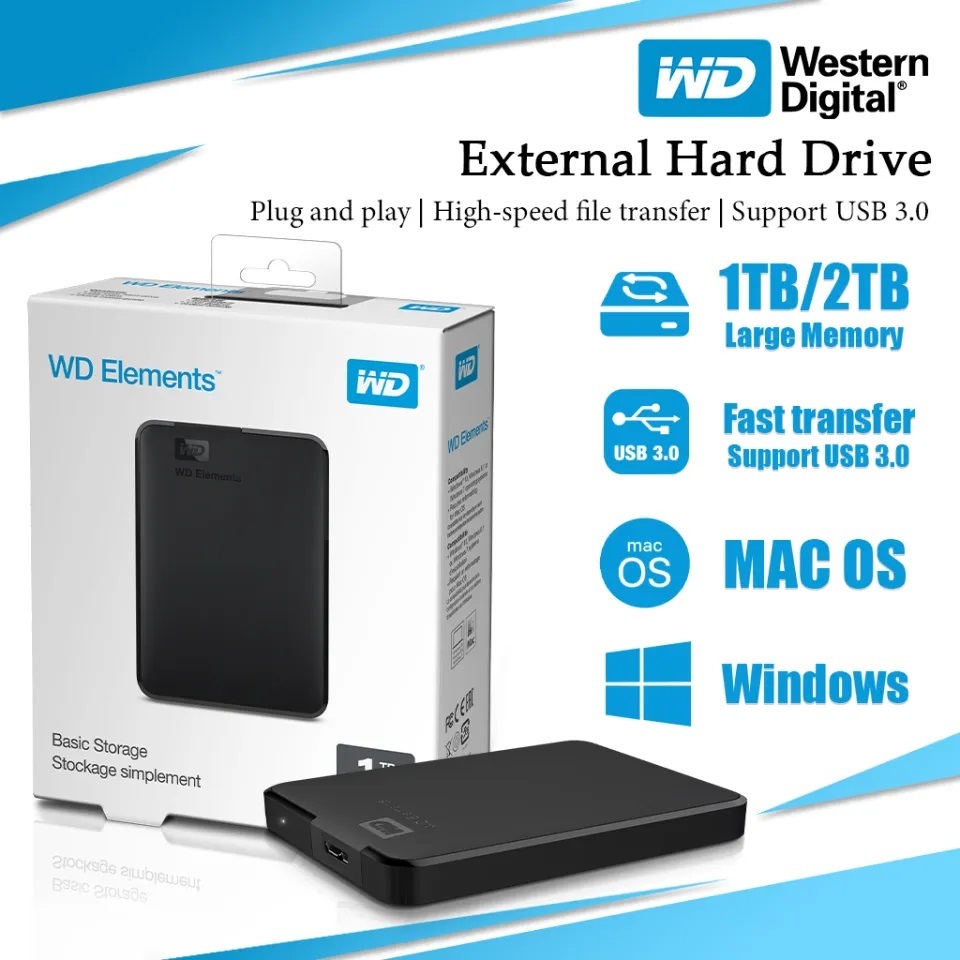 จัดส่งจากกรุงเทพ ฮาร์ดดิสพกพา WD 1TB 2TB external harddisk USB3.0 2.5" ฮาร์ดไดรฟ์แบบพกพา