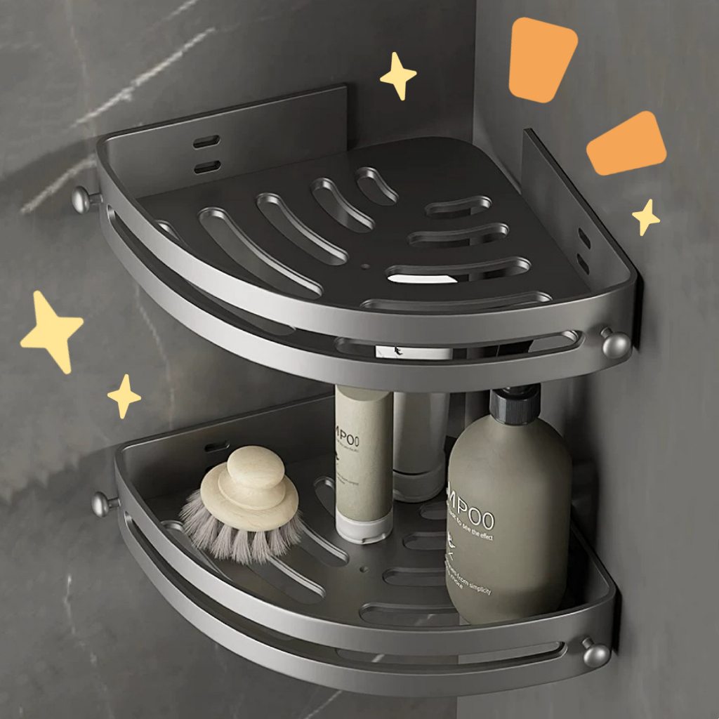 ชั้นวางห้องน้ำ ชั้นวางของติดผนังเข้ามุม ชั้นวางของในห้องครัว ที่วางของเข้ามุมสามเเหลียม ไม่ต้องเจาะผนัง cutieworld