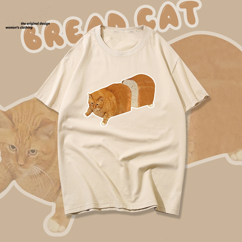 (พร้อมส่งค่ะ)รวมเสื้อยืด oversize ทรงเกาหลี เสื้อยืด ชายหญิงสไตล์เดียว Bread Cat ขนมปังแมว รูปแบบที่น่าสนใจ การ์ตูนน่ารั – โปรปัง