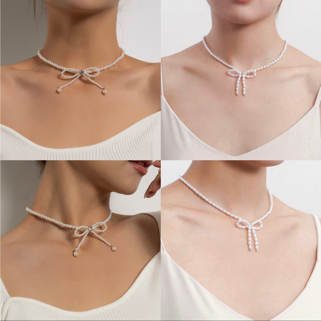 ส่งด่วน🔥มี 2 แบบสร้อยคอโบว์มุกสไตล์สาวเวียดนาม แบบสั้นสไตล์โชคเกอร์ NL278 NL337