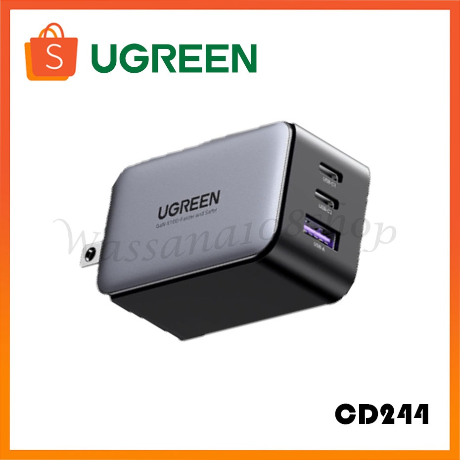 UGREEN หัวชาร์จเร็ว PD 65W GaN Tech 3 พอร์ต หัวปลั๊กแบบพับได้ US Plug รุ่น CD244