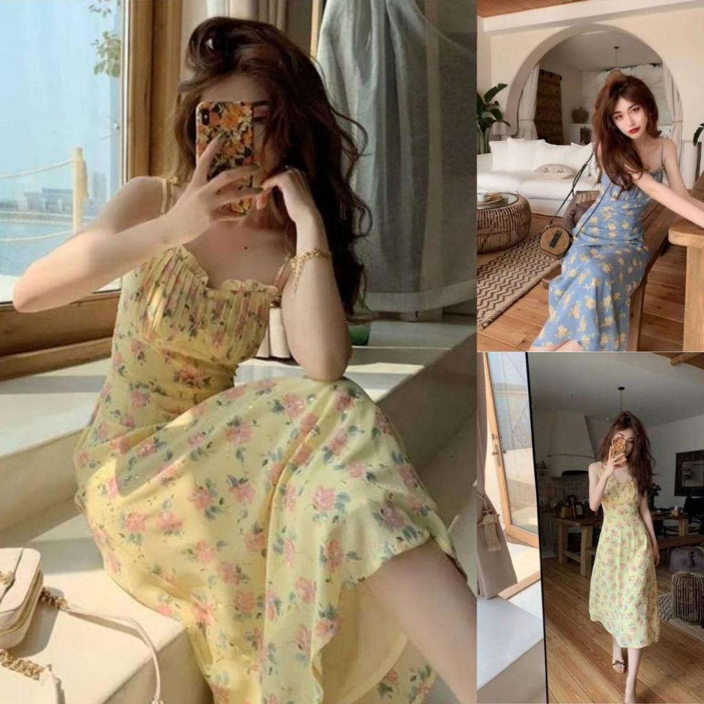 เดรสยาว แต่งจีบอก  มีซับใน ทรงสวย 5ลาย ไซส์ s-mนะคะ