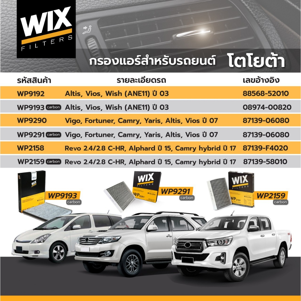 Wix ไส้กรองแอร์ WP9192 WP9193 9192 9193 Toyota Altis Vios 2003 Camry ACV30 Wish ANE11 อัลติส วีออส ว