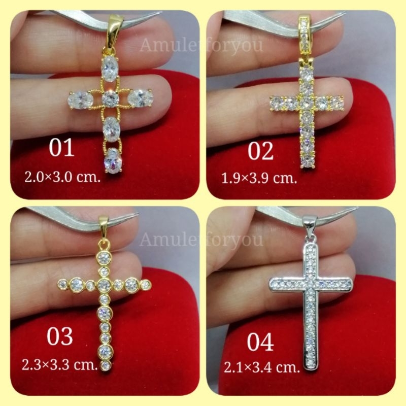 จี้ไม้กางเขน เพชรสวิสแท้  หุ้มทองแท้ 18k