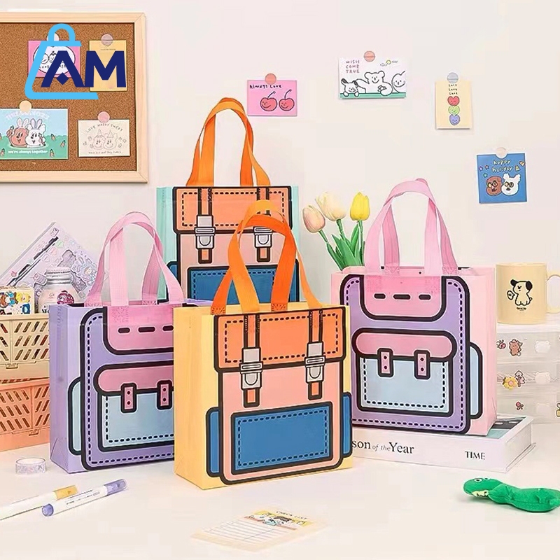 AmBag กระเป๋าถือ ใส่อาหารและกล่องข้าว ไทย ถุงซิปก้นตั้งลายการ์ตูน ถุงใส่ขนมของชำร่วย สามารถใส่อุปกรณ์ไปโรงเรียนได้