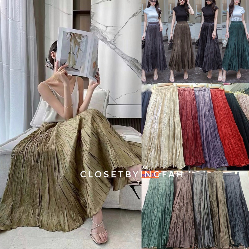 กระโปรงผ้ายับ ผ้าเงาๆ ใส่ออกงาน ใส่เที่ยว