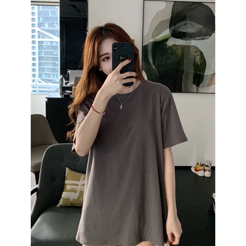 เสื้อยืดผู้หญิงแฟชั่น  ส่วนยาวหลวมของเวอร์ชั่นเกาหลี สีพื้น เสื้อยืด ใส่สบาย รหัส128