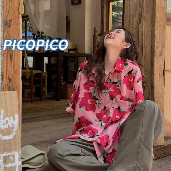 Pico|（ จัดส่งทันที ）เสื้อฮาวาย เสื้อเชิ้ต oversize Pink Floral สินค้ามาใหม่ ผ้านิ่ม สไตล์เกาหลีมา