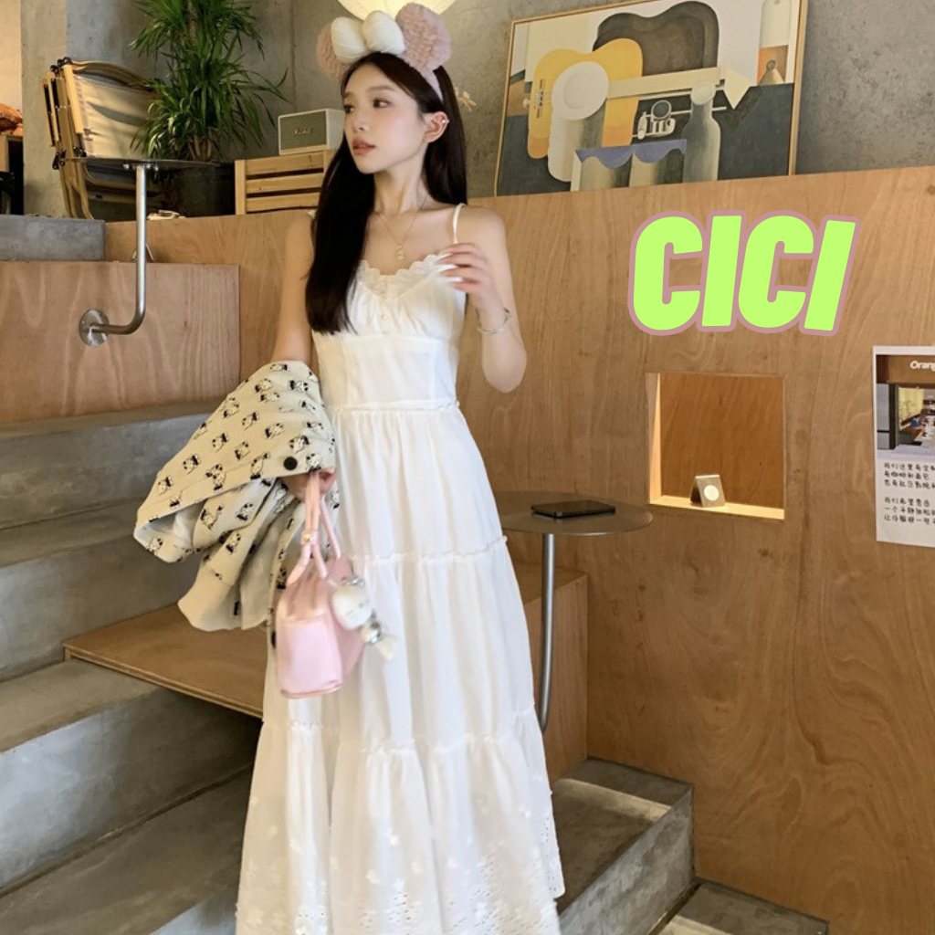 ส่งทันที Cici(NO. J3216)เดรสสายเดี่ยว ผ้าฝ้าย บราในตัวสายปรับได้ มีซิปข้างสม็อกหลัง ใส่สบายตต้อนรับSummer