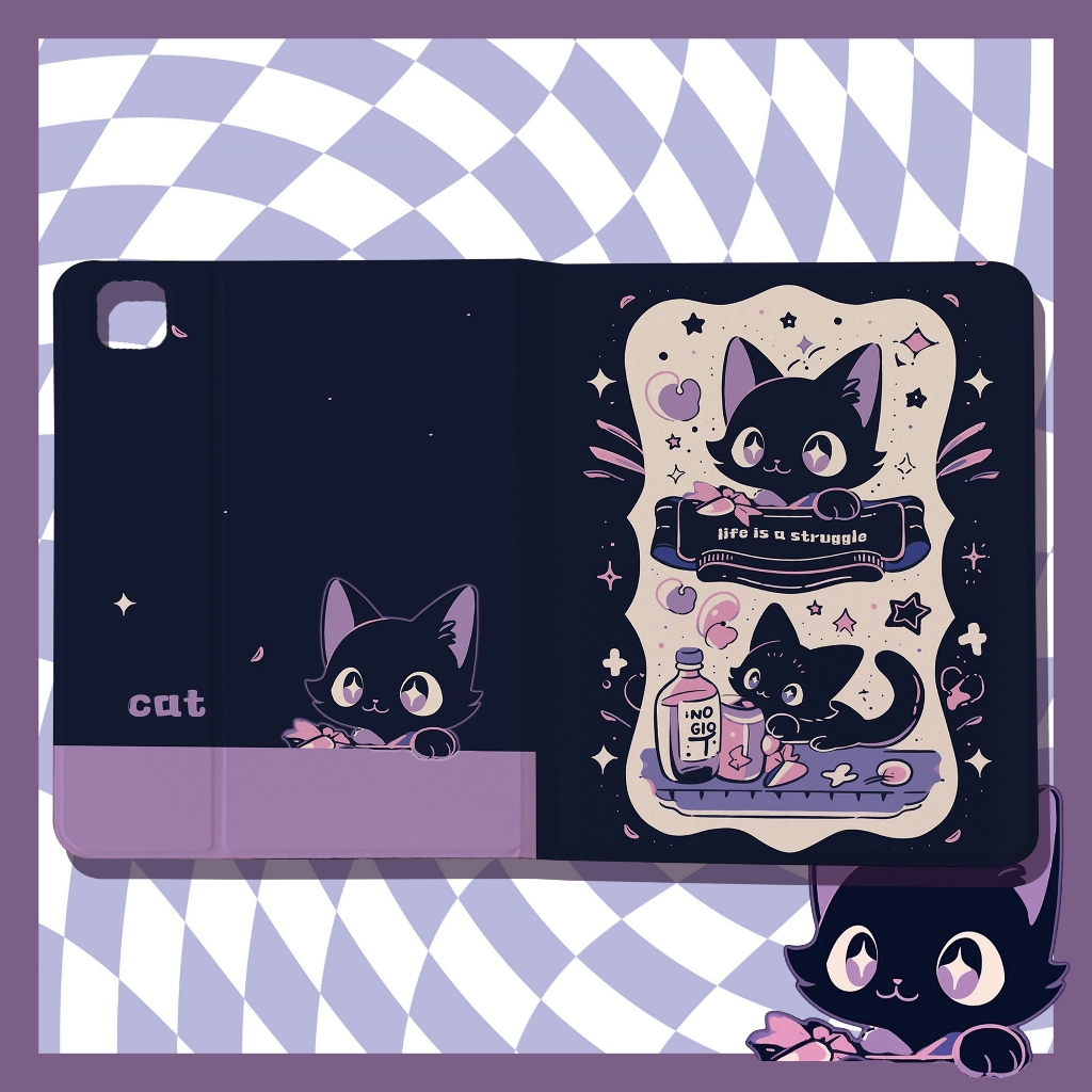 24 ชั่วโมง เคสไอแพด black kitty Gen9 gen11 cเคส iPad cute Gen12 Air8 CaseiPad มีที่เก็บปากกา Air5/6 – โปรปัง