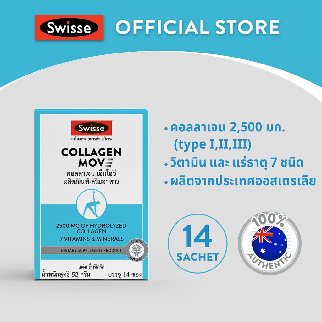 Swisse Collagen Mov สวิสเซ คอลลาเจน เอ็มโอวี  สูตรเฉพาะของทางสวิสเซ คอลลาเจน ผิว และข้อต่อจากงานวิจัย
