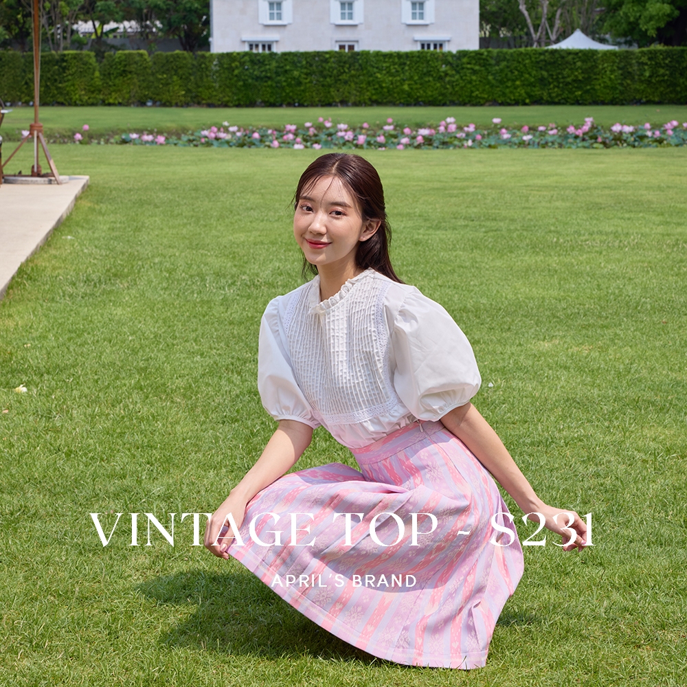 APRIL'S | Vintage Top - S231 เสื้อวินเทจแขนสั้นสีขาว