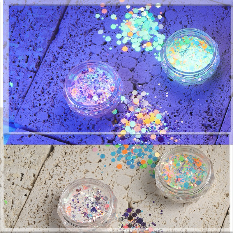 กากเพชรเม็ดใหญ่เรืองแสง กากเพชรตกแต่งเล็บ 12 สี