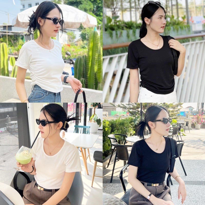 SL1 เสื้อยืดทรงสลิมฟิตเย็บยางเพิ่มด้านข้าง เก็บทรงช่วงเอว เนื้อผ้าดีมาก ใส่สบายสุดๆ