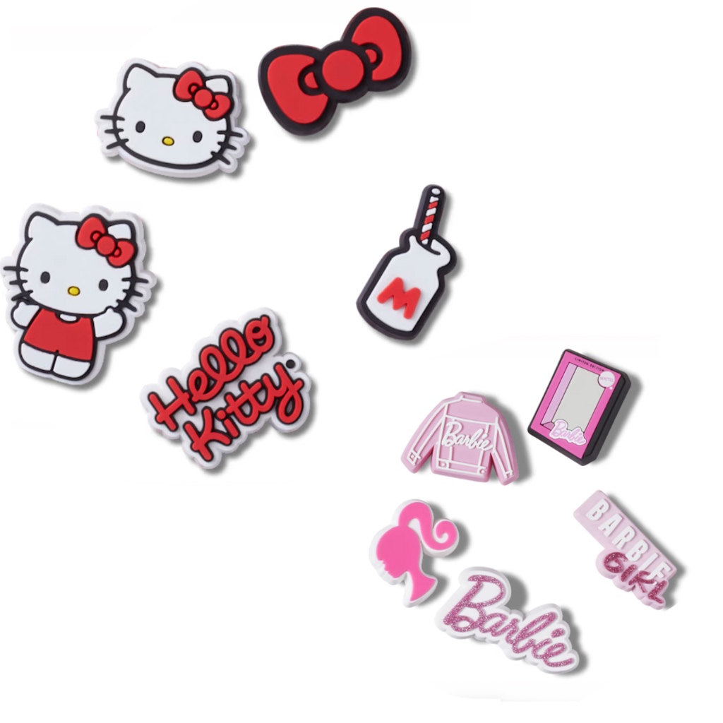 พร้อมส่ง barbie /kitty set jibbitz crocs set แท้ ตัวติดรองเท้า อุปกรณ์รองเท้าตุ๊กตาบาร์บี้สีชมพูน่ - preorderoppa