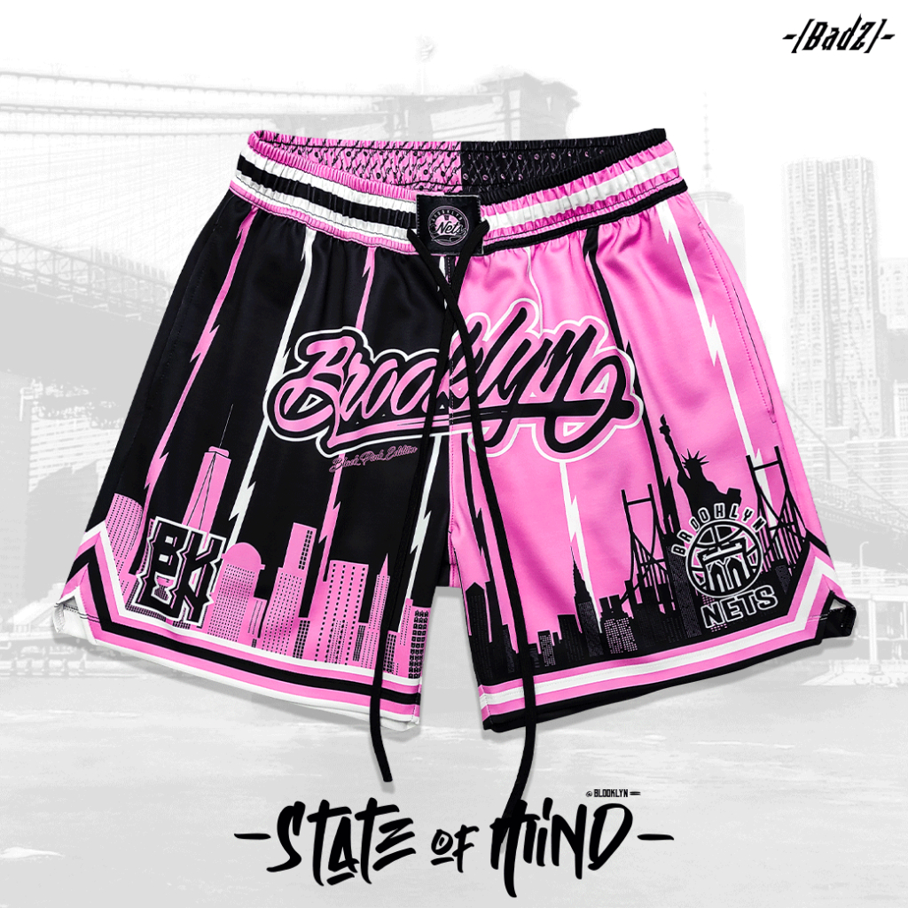 กางเกงบาส กางเกงขาสั้น Badz Brooklyn BLACK-PINK มีไซส์ใหญ่