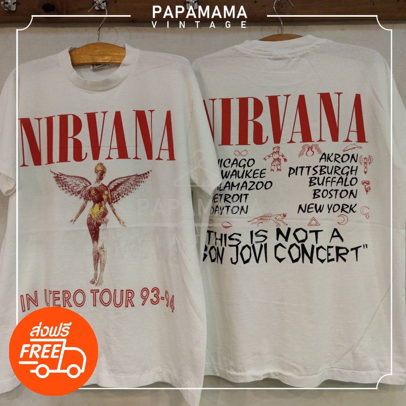 [ NIRVANA ] IN UTERO TOUR 93-94 เสื้อวินเทจ เสื้อทัวร์ วงร๊อค papamama vintage shirt