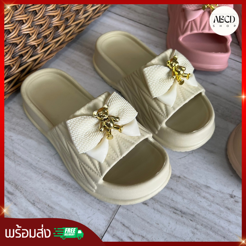 รองเท้าแตะสวมแฟชั่น พื้นนิ่ม เบา ใส่สบาย โดนน้ำได้ ไซส์ 36-41 สั่งตรงไซส์ได้เลย ยางEVA หนา 4cm