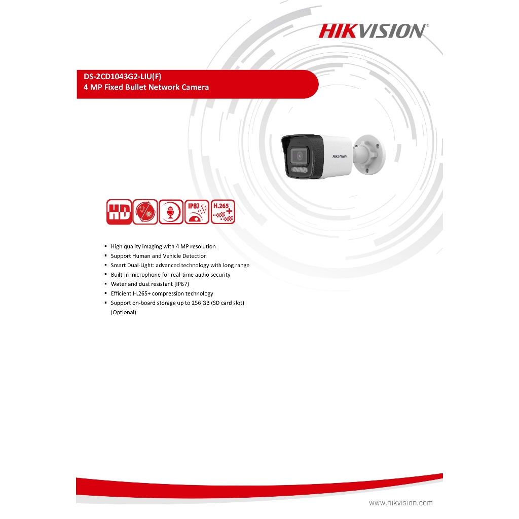 HIKVISION DS-2CD1043G2-LIU (2.8 mm.) กล้องวงจรปิดระบบ IP มีไมค์ในตัว Smart Dual Light BY BILLIONAIRE SECURETECH