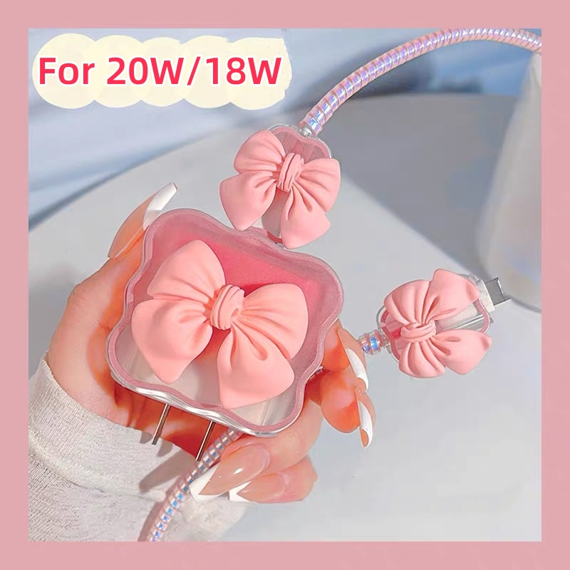 (1เซตมี5ชิ้น )พร้อมส่งจากไทย ชุดพันสาย เคสหัวชาร์จ ลายการ์ตูน ตัวถนอมสาย USB 20W/18W