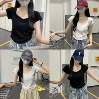 10สี เสื้อครอปสีขาว เสื้อยืดผู้หญิง สีพื้น เนื้อผ้านุ่มลื่นใ…